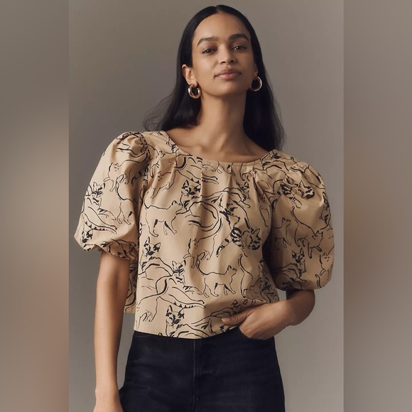 🐈 Anthropologie Puff-Sleeve Swing Blouse Sz L